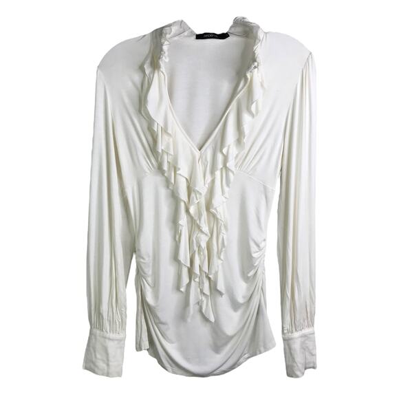 Arden B Blouse Women S Boho Festival Y2K White Cut Out Ruffle V Neck Long Sleeve - Picture 1 of 9